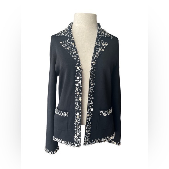Vertigo Paris black knit sequin & beaded lightweight cardigan sweater medium. - Picture 1 of 7